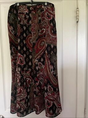 Conrad C Paisley Maxi Skirt - Black with Red & Green Paisley